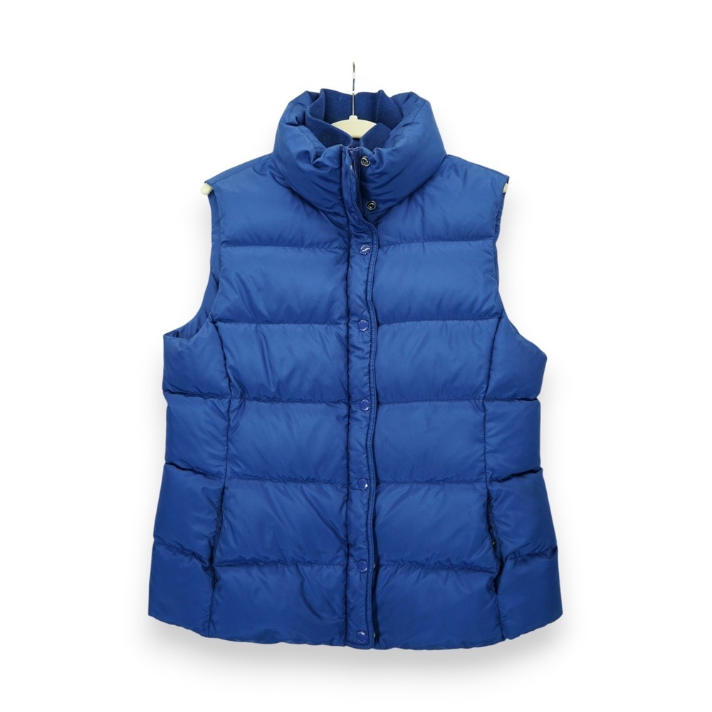 J.Crew Women's Puffer Vest Blue Down Fill Large HO 07 ~ Snap & Zip Closure